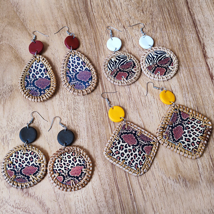 Wooden leopard print earrings