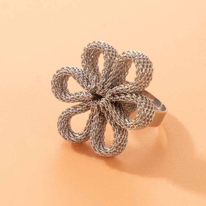 Three-dimensional flower hollow ring three-piece set simple geometric flower combination