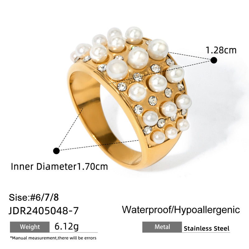 Stainless steel pearl exaggerated ring