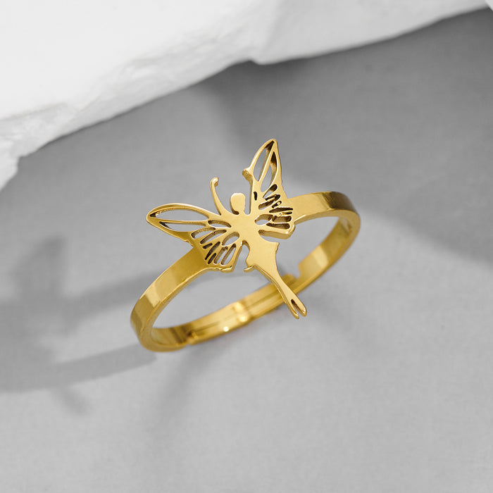 Vintage butterfly fairy ring, stainless steel angel wing open ring wholesale