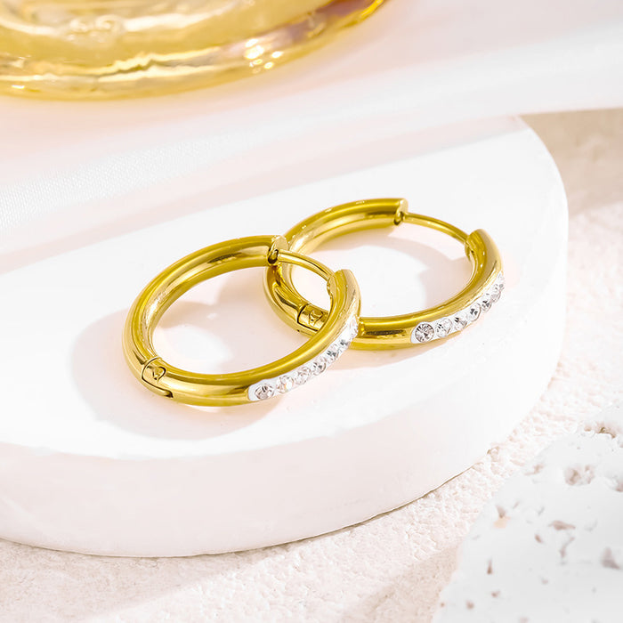Wholesale stainless steel 18K gold round zircon-set earrings and studs