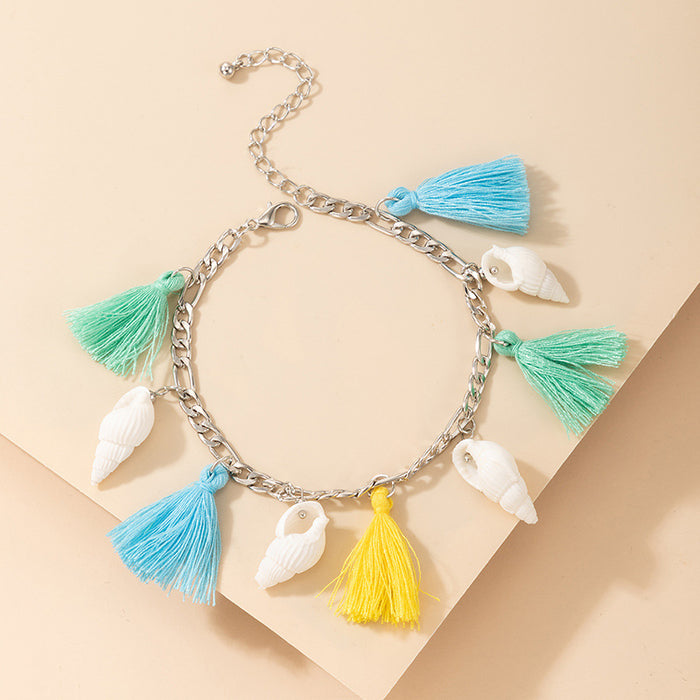 Bohemian Style Colorful Tassel Shell Beach Single Layer Anklet