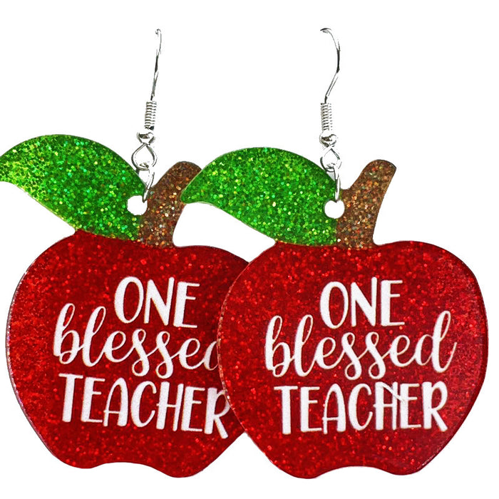 School Elements Acrylic Apple Earrings - wallojewerly 