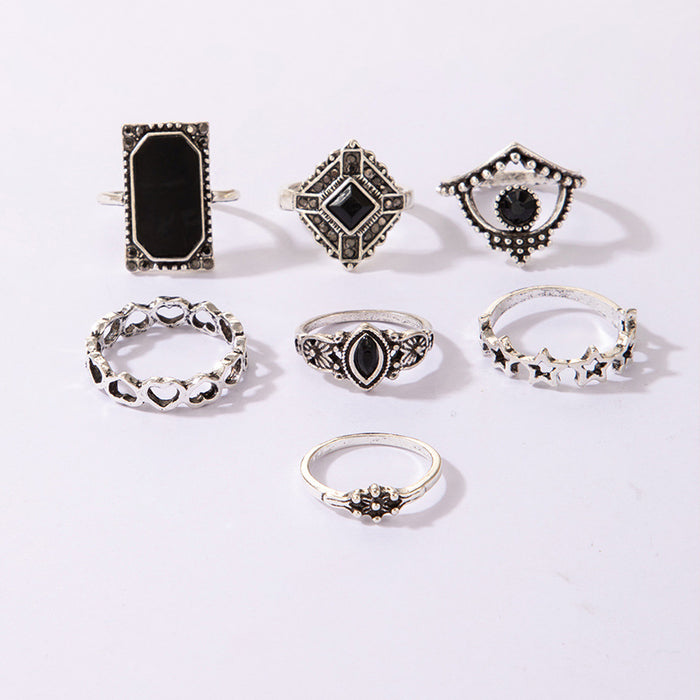 Vintage diamond heart star geometric seven-piece ring