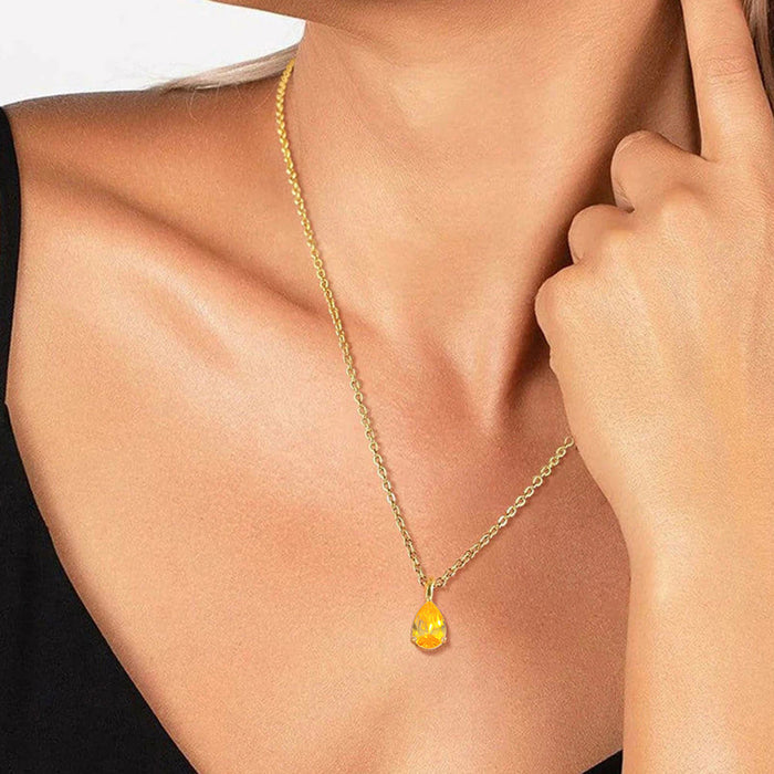 Collar con colgante de piedra natal de noviembre bañado en oro de 18 quilates: colgante de gota de agua con circonita amarilla para mujer