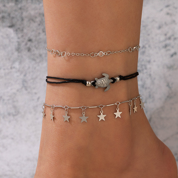 Punk Metal Chain Anklet Set - Geometric Gold and Silver Jewelry