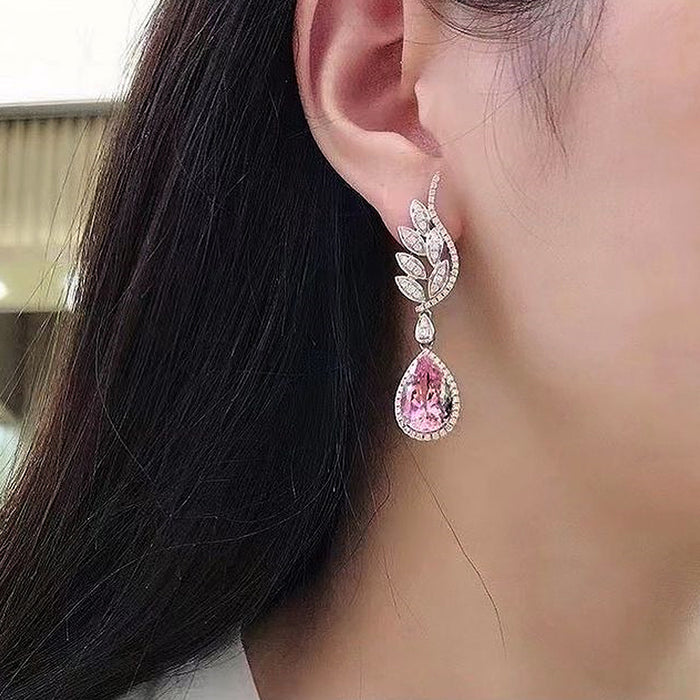 Angel Wing Earrings Pink Diamond Tear Drop Earrings