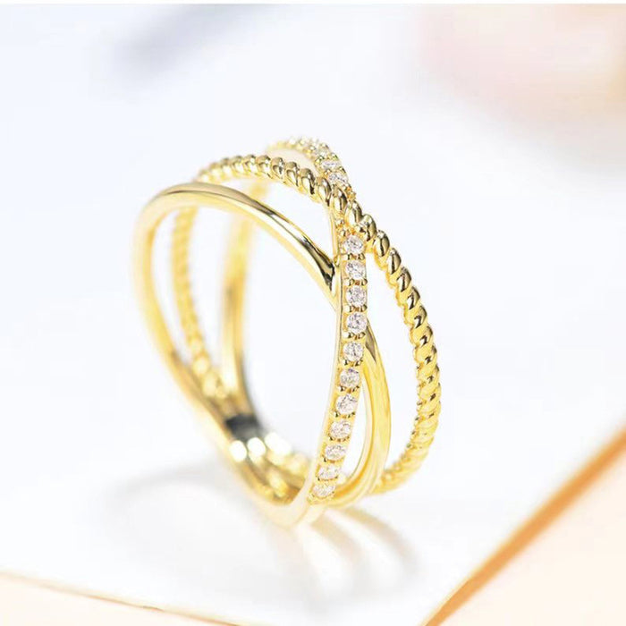 Retro cross ring for women Korean style gold hollow multi-layer design