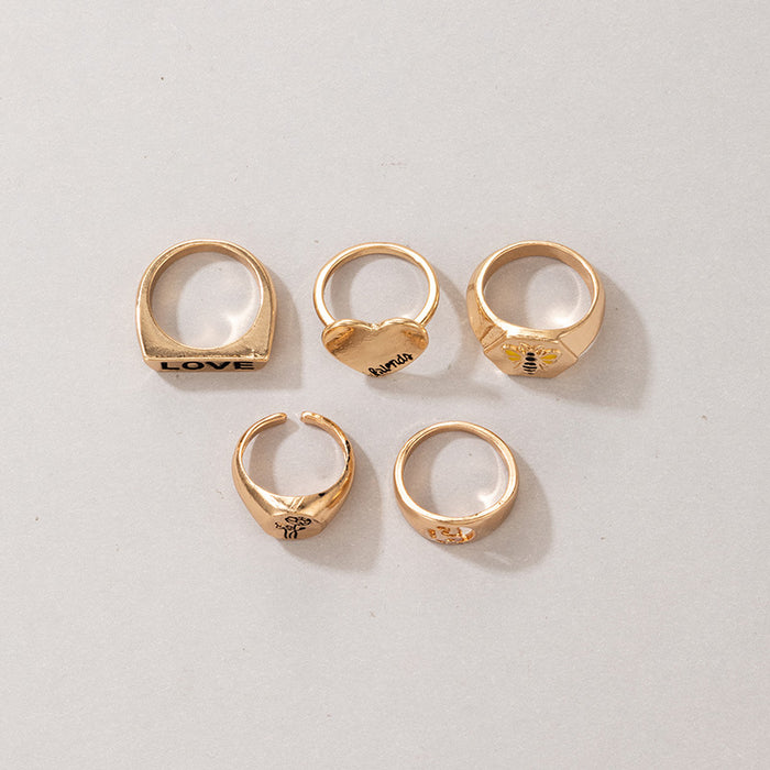 Love Bee Letter Rose Ring 5-piece Set