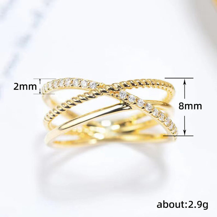 Retro cross ring for women Korean style gold hollow multi-layer design