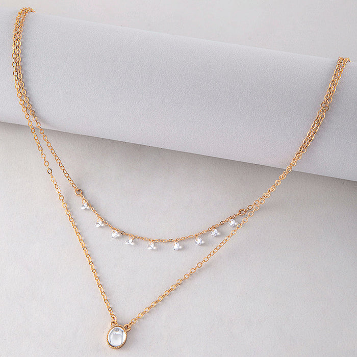 Simple Pearl Pendant Necklace with Golden Geometric Chains