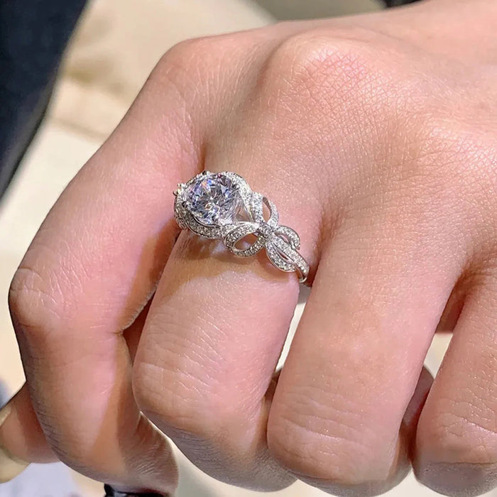 Zircon bow geometric ring for women princess sweet style