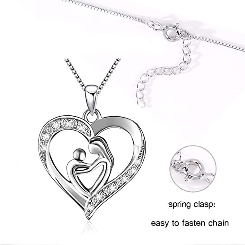 Love Mother and Child Micro-Inlaid Zircon Pendant Women's Necklace - wallojewerly 