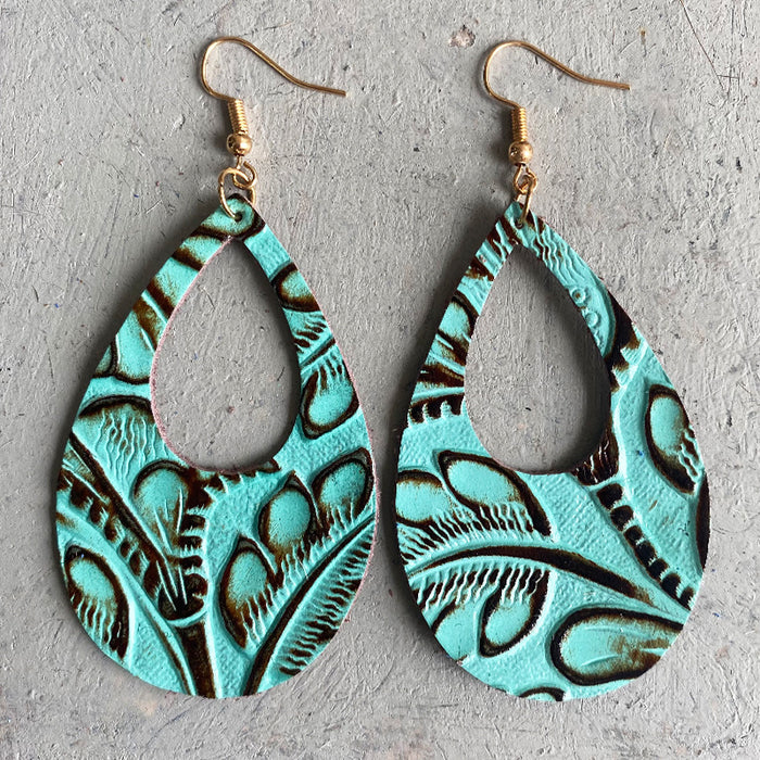 Classic Teardrop Cutout Embossed Leather Earrings with Vintage Style