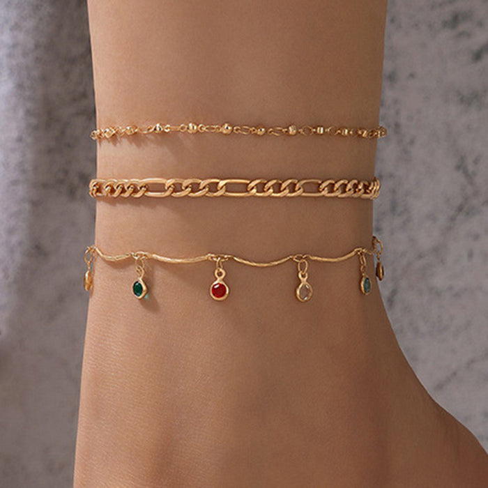 Gold Ball Tassel Anklet Set - Multilayer Chain Jewelry