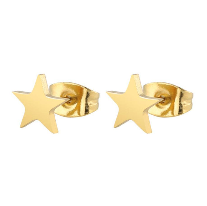 Pendientes de acero inoxidable con forma de mini estrella y luna: delicadas y elegantes joyas bañadas en oro de 18 quilates