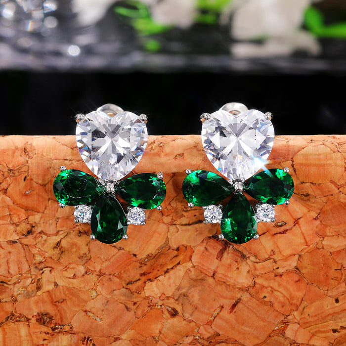 Flower heart-shaped zircon earrings for women