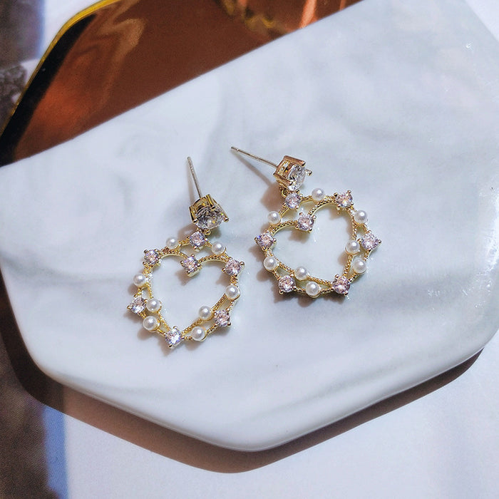 Heart shaped earrings imitation pearl earrings for women