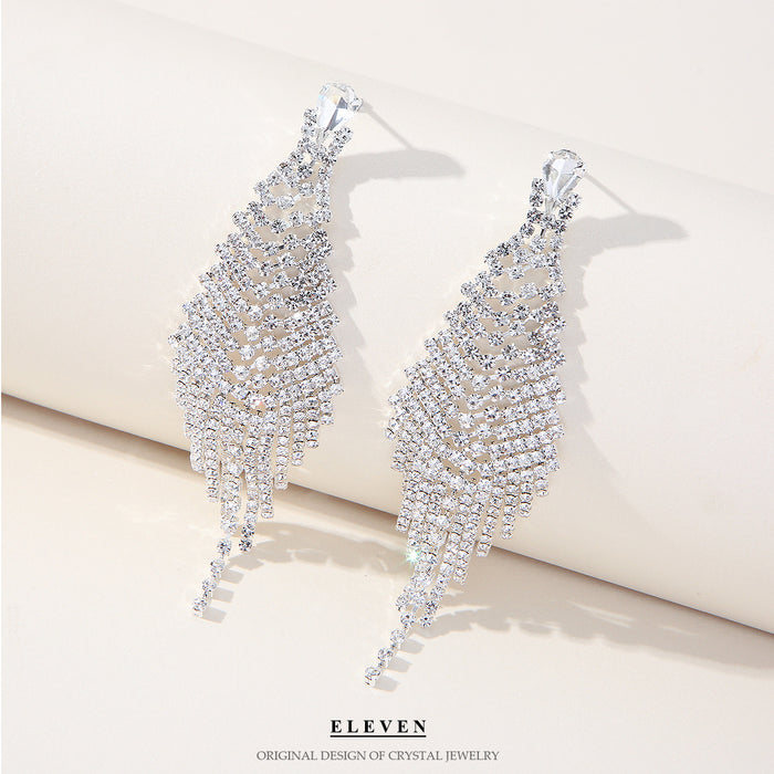 Exaggerated Chain Tassel Earrings - Long Rhinestone Dangles for a Modern Look