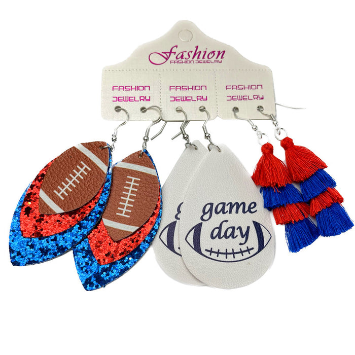 PU Leather Earring Set for Christmas with Football and Cheerleader Tassels