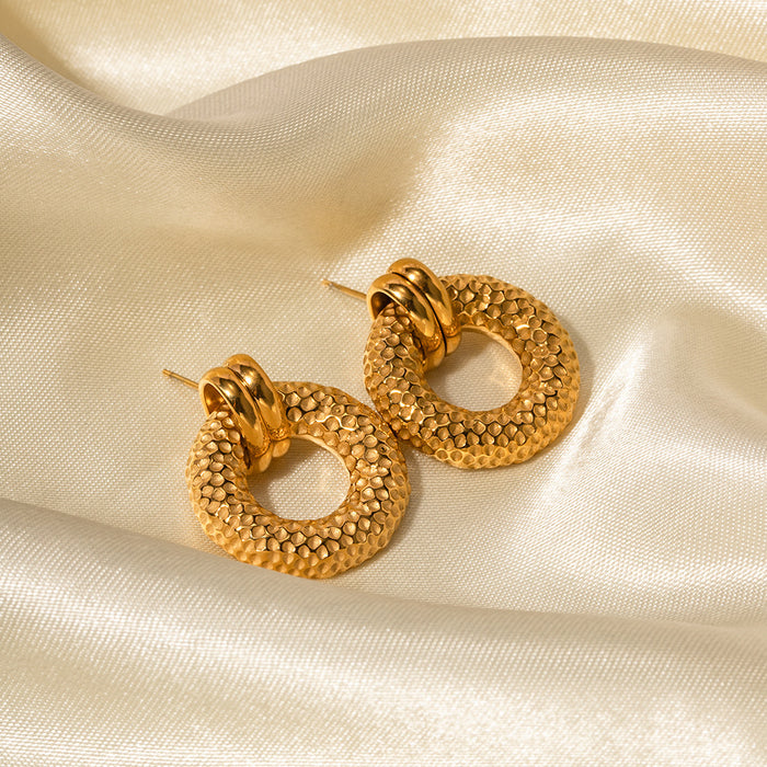 18K Gold Plated Stainless Steel Textured Heart Earrings - Unique Design Jewelry