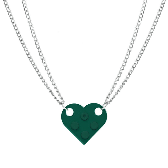 Alloy Building Block Style Heart Necklace - wallojewerly 