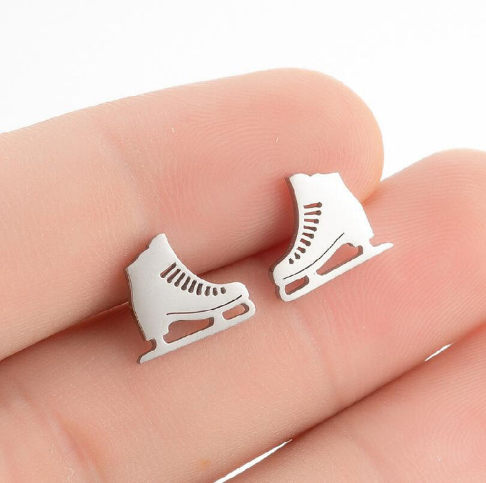 Creative Ice Skate Stainless Steel Stud Earrings - Winter-Themed Sporty Jewelry