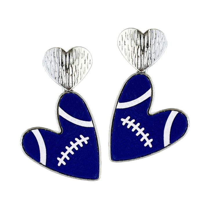 Cheerleader Leather Earrings with Football Heart and Multicolor Design