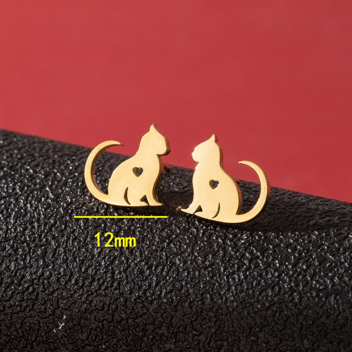 Pendientes asimétricos de acero inoxidable con forma de gato y perro: joyas de animales adorables y divertidas