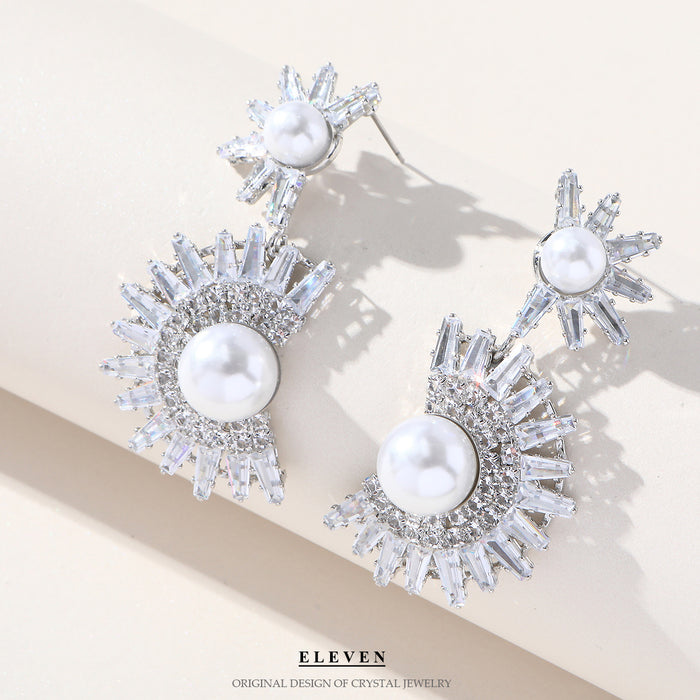 Colorful Zircon Fan Earrings - Heavy Rhinestone Dangles for Fall and Winter