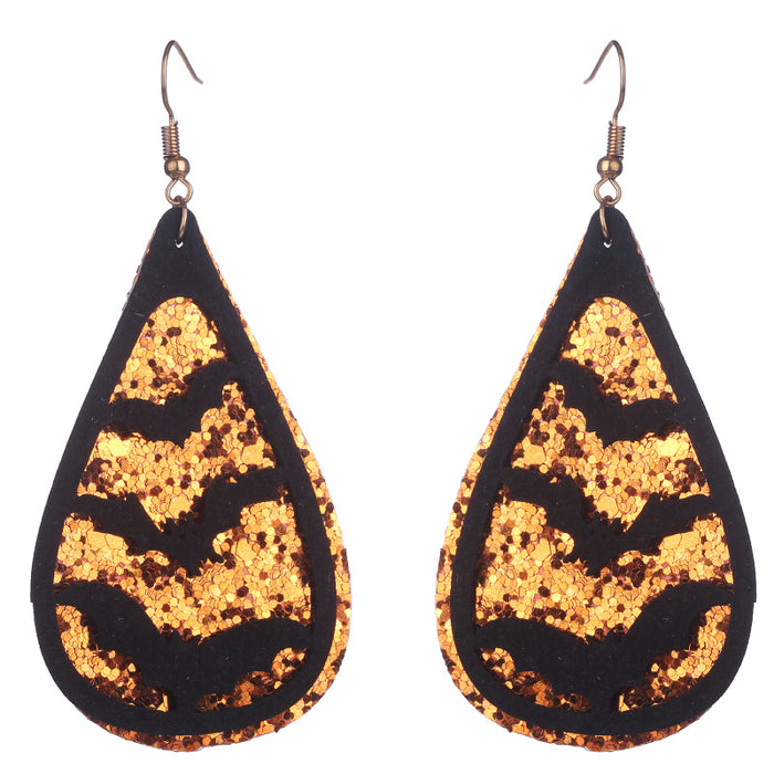 Velvet Glitter Halloween Earrings with Bat, Ghost, Cat, and Pumpkin Designs