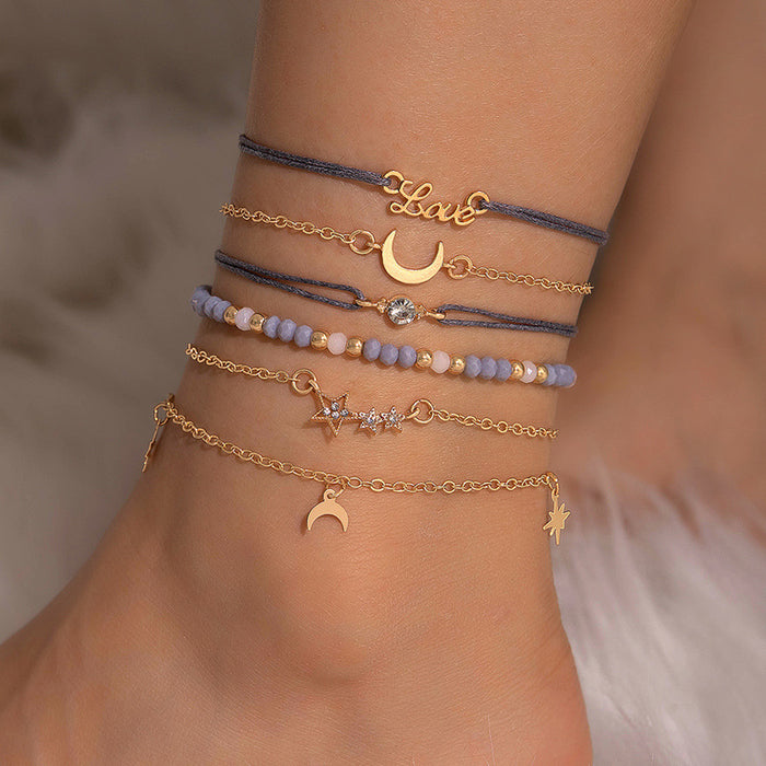 Love Star and Moon Bracelet Set – Simple Six-Piece Jewelry