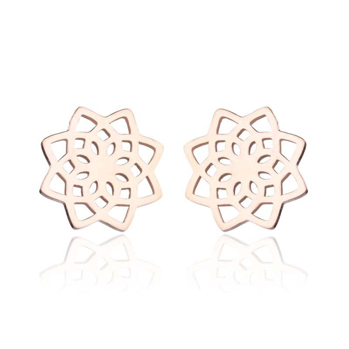 Lotus Flower Stainless Steel Stud Earrings - Vintage-Inspired Hollow Floral Jewelry