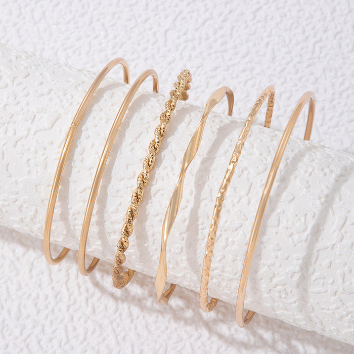 Minimalist Gold Bangle Set - Six-Piece Twist and Plain Bracelet Jewelry