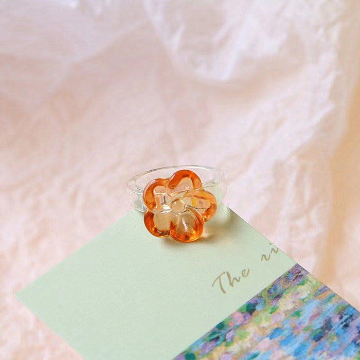 Flower three-dimensional resin couple ring