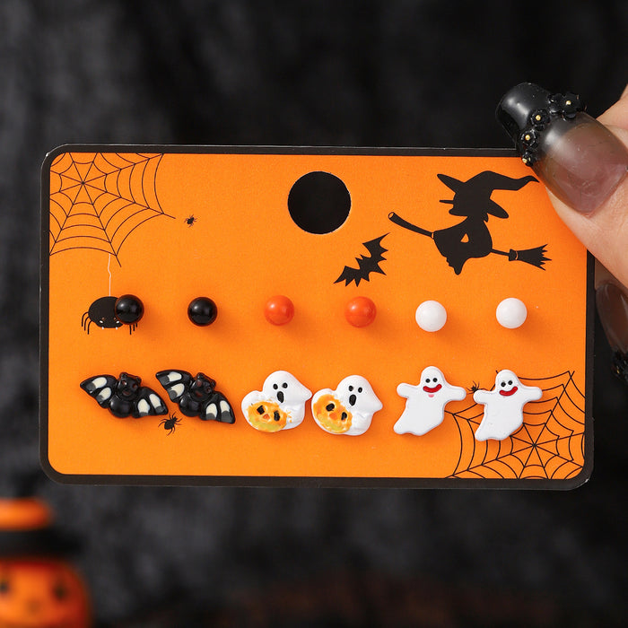 Wholesale Halloween Cartoon Stud Earrings Set - Spooky Pumpkin, Ghost & Bat Alloy Earring Multipack for Women