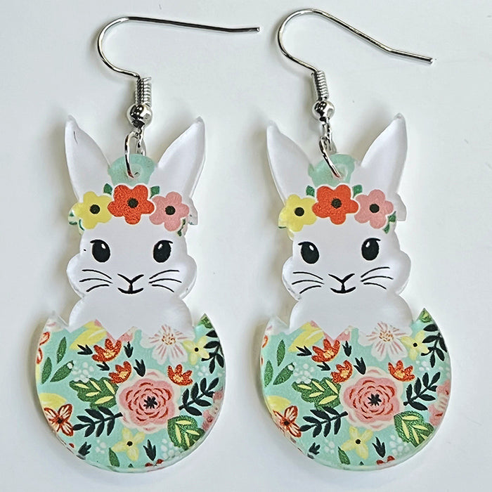 Easter Earrings with Bunny, Flower Basket, and Colorful Egg Designs