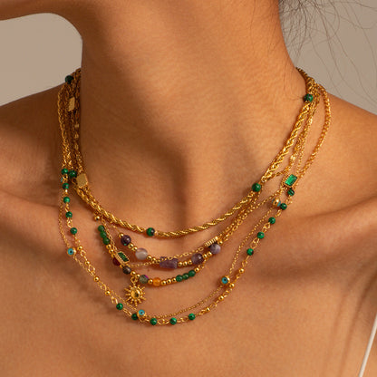 18K Gold-Plated Necklace with Turquoise Beads - Women's Fashion Jewelry