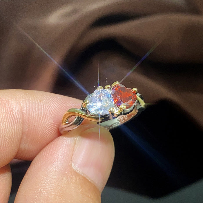 Heart to heart two-tone ring simple heart-shaped color separation ring
