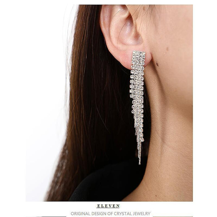 Long Rhinestone Tassel Earrings - Exaggerated Statement Jewelry for Women