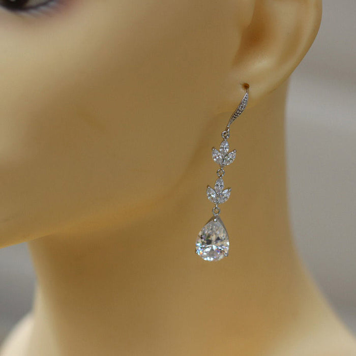 Crushed diamond teardrop zircon earrings long commuter earrings