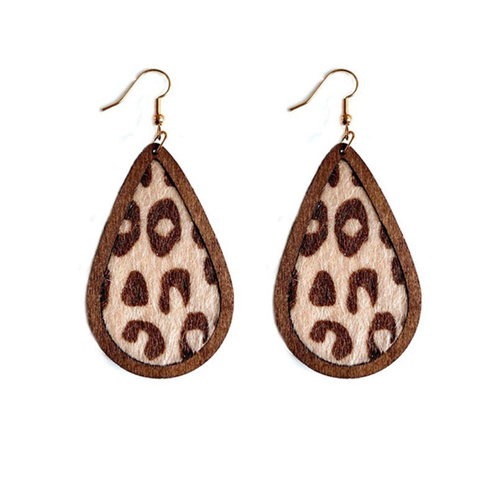 Wooden leopard print earrings