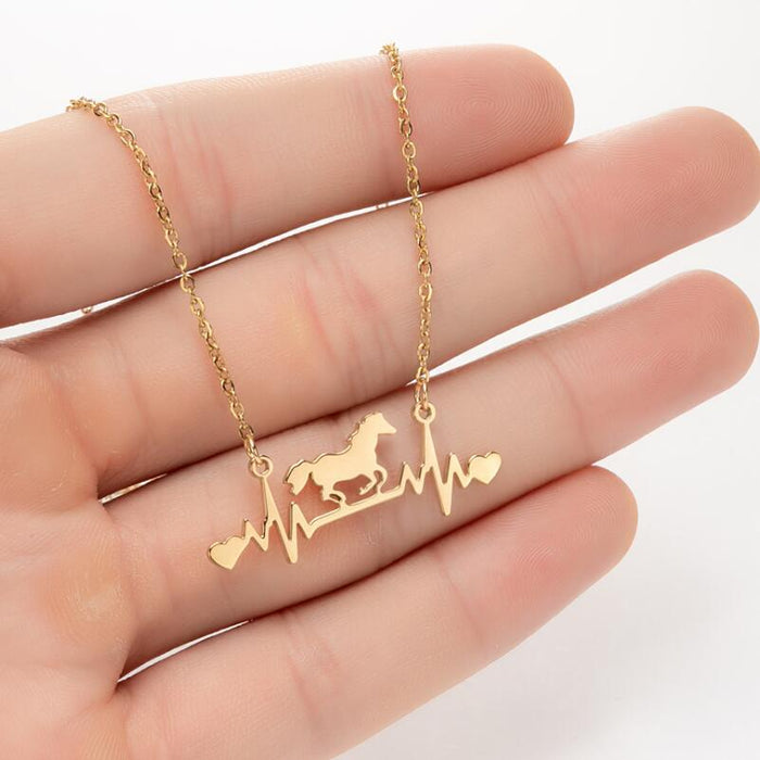 Heartbeat pendant necklace, summer geometric simple love-shaped clavicle chain cross-border light luxury animal horse jewelry