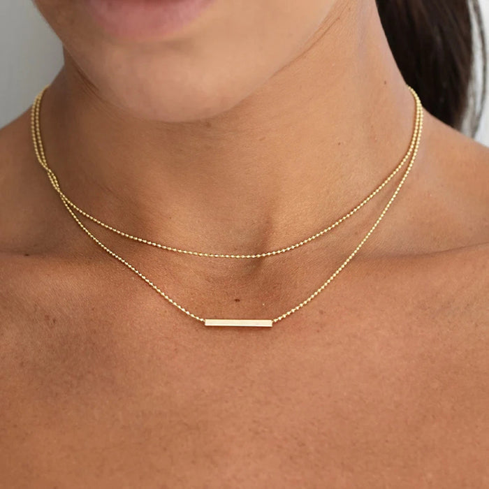 INS-Style Classic Double Layer T-Bar Necklace - 18K Gold-Plated Stainless Steel Pendant Necklace for Women