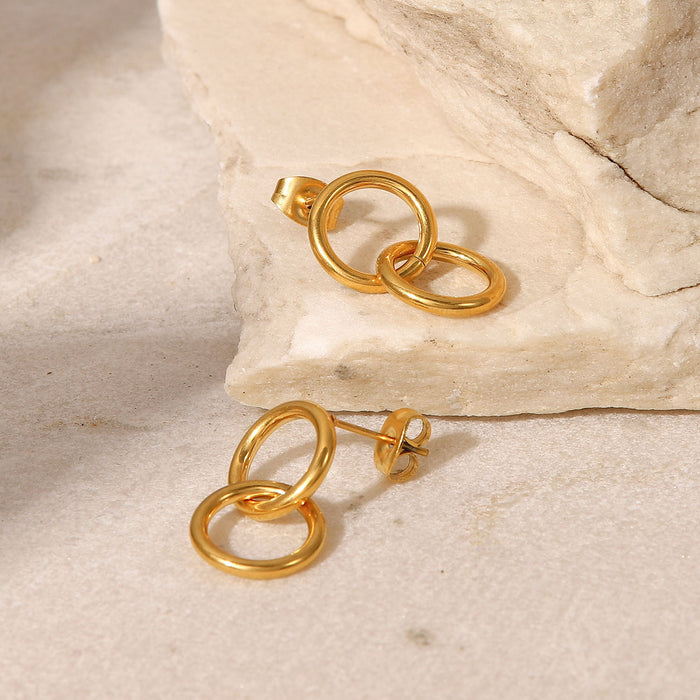 18K Gold Stainless Steel Earrings - Circular Geometric Design Jewelry