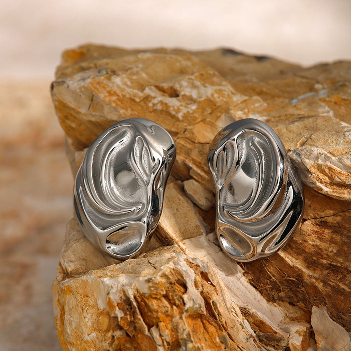 Stainless Steel Irregular Wave Earrings - Trendy Square Titanium Steel Studs