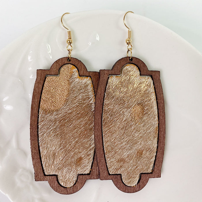 Wooden leopard print earrings