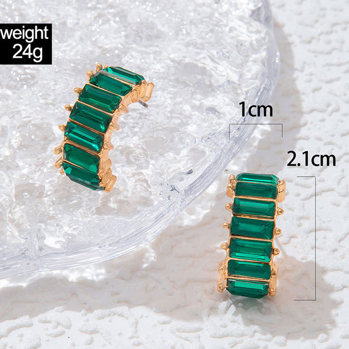 Vintage emerald diamond C-shaped earrings, elegant and simple earrings