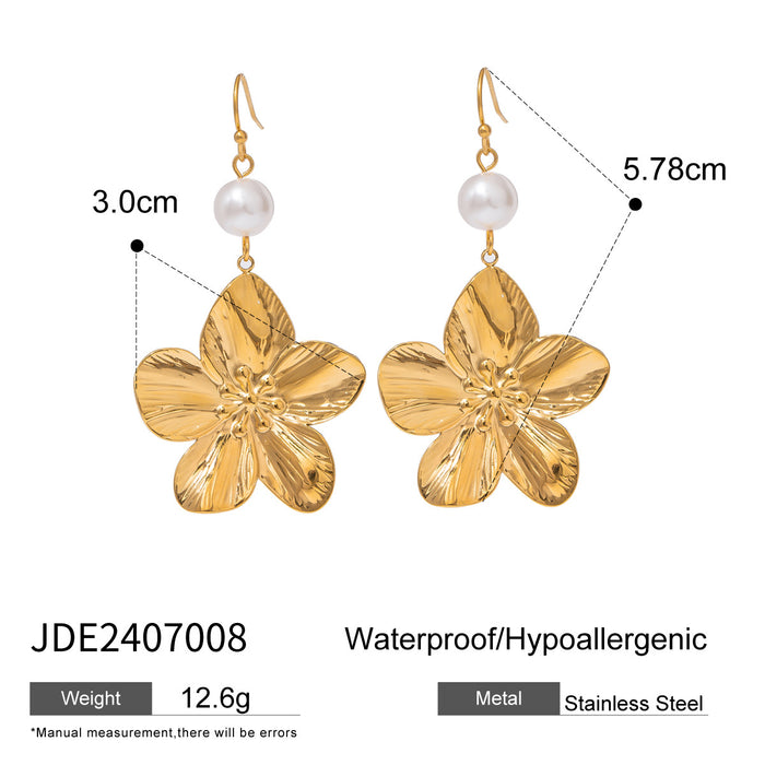 Stainless Steel Pearl Earrings Flower Earrings Open Ring