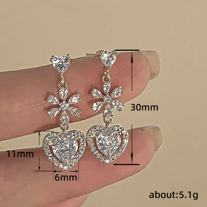 Baroque style flower earrings light luxury French love zircon earrings